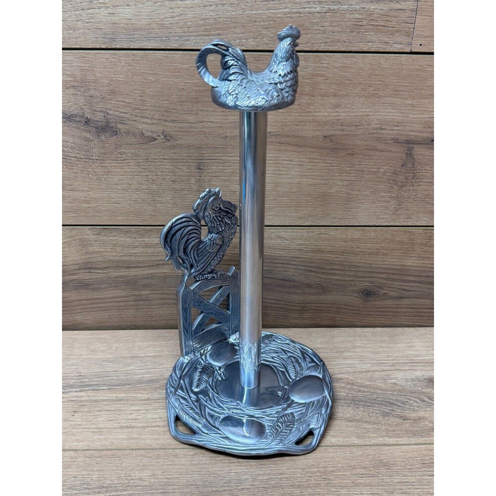 Vintage Arthur Court 2003 Rooster & Hen Metal Paper Towel Holder